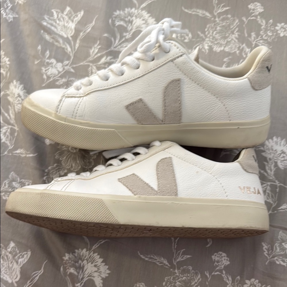 Veja White Sneakers with Beige Accents
